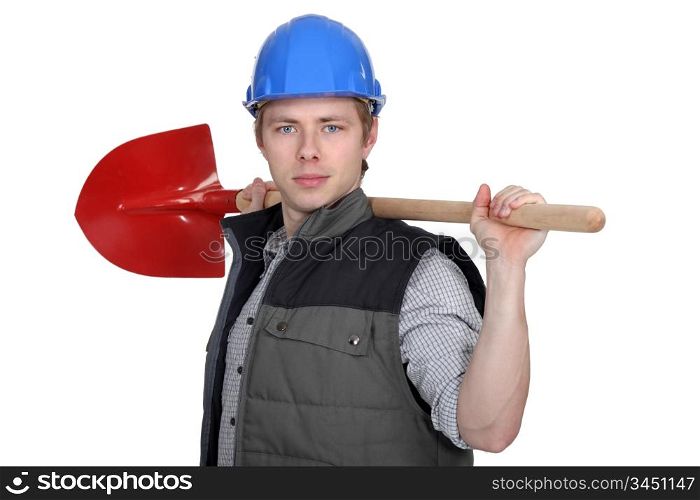 Tradesman holding a spade