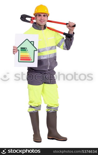 Tradesman holding large clippers