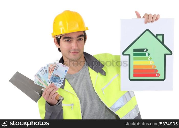 Tradesman holding up money