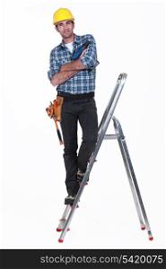 Tradesman standing on a stepladder