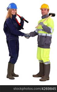 Tradespeople shaking hands