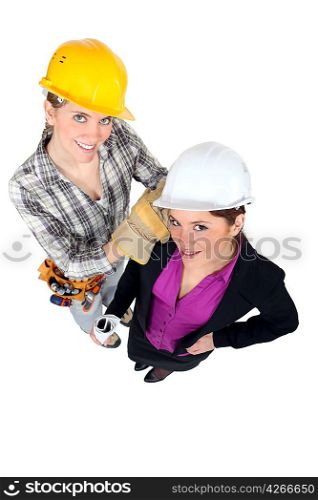 Tradeswoman and engineer working together