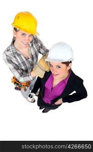 Tradeswoman and engineer working together