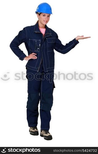 Tradeswoman dressed in denim clothing