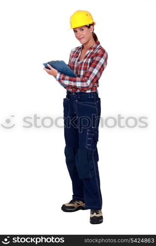 Tradeswoman holding a clipboard