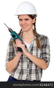 Tradeswoman holding a drill