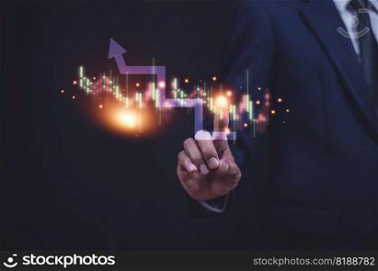 Trading stock online concept, Businessman trading stock market on visual screen technology trade