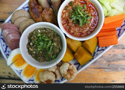 Tradition Northern Thai food. Thai chili sauce, Thai sausages