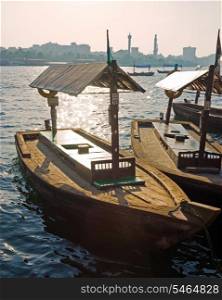 Traditional Abra ferries at the creek in Dubai, United Arab Emirates