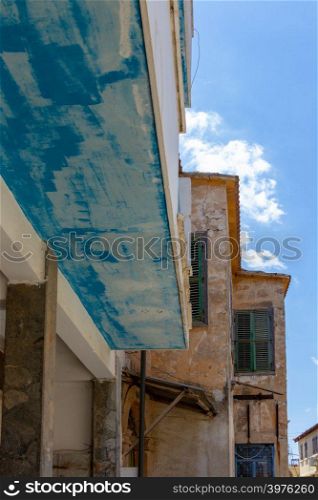 Traditional architecture in the walled old medieval city of Famagusta, island of Cyprus in portrait format
