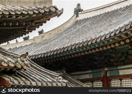 Traditional Architecture Showing Colorful Roof Detail in Changgyeonggung Palace. Seoul, South Korea