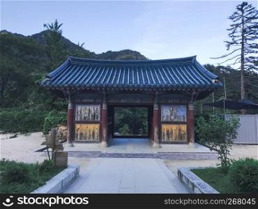 Traditional asian arch in the temple. Seoraksan National Park. South Korea