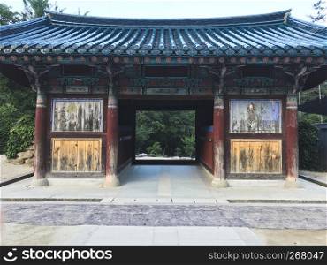 Traditional asian arch in the temple. Seoraksan National Park. South Korea