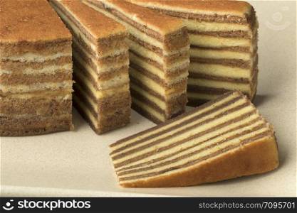 Traditional Asian homemade layer cake and slices