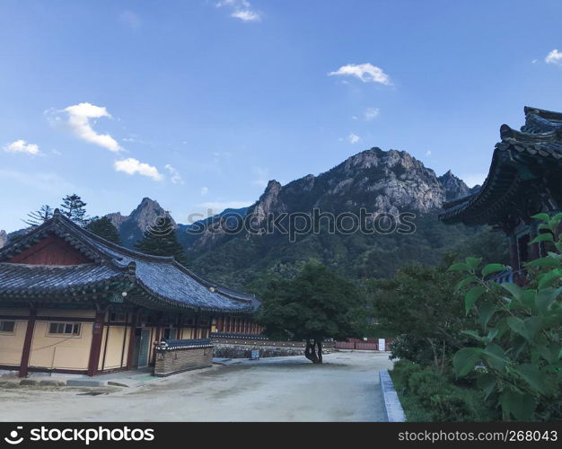 Traditional asian house in the temple. Seoraksan National Park. South Korea