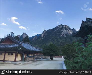 Traditional asian house in the temple. Seoraksan National Park. South Korea
