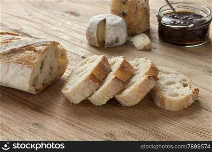 Traditional authentic French baquette in slices