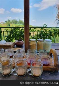 Traditional Balinese Coffee and Tea testing, Bali indonesia with beautiful view beauty. Traditional Balinese Coffee and Tea testing, Bali indonesia with beautiful view