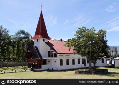 Traditional batak church on the Samosir island, Indonesia