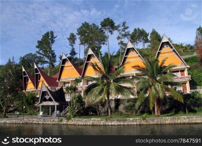 Traditional batak houses on the Samosir island in Indonesia
