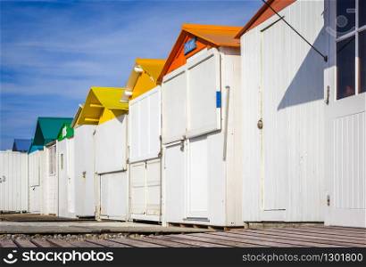 Traditional beach Huts in Le-Treport, Normandy, France. Beach Huts in Le-Treport, Normandy, France