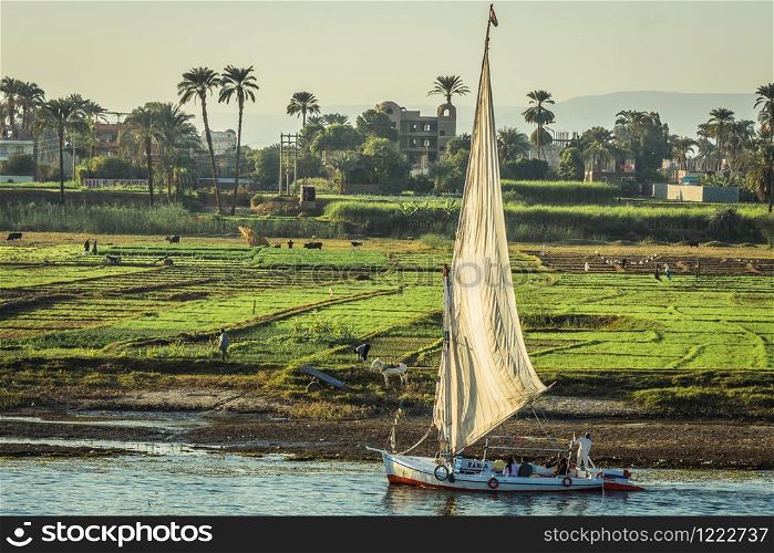traditional boat at nile river in egypt