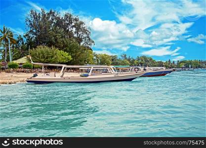 Traditional boats on Gili Meno beach in Indonesia, Asia