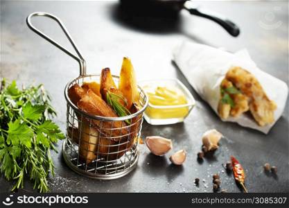 Traditional British fish and chips on a table