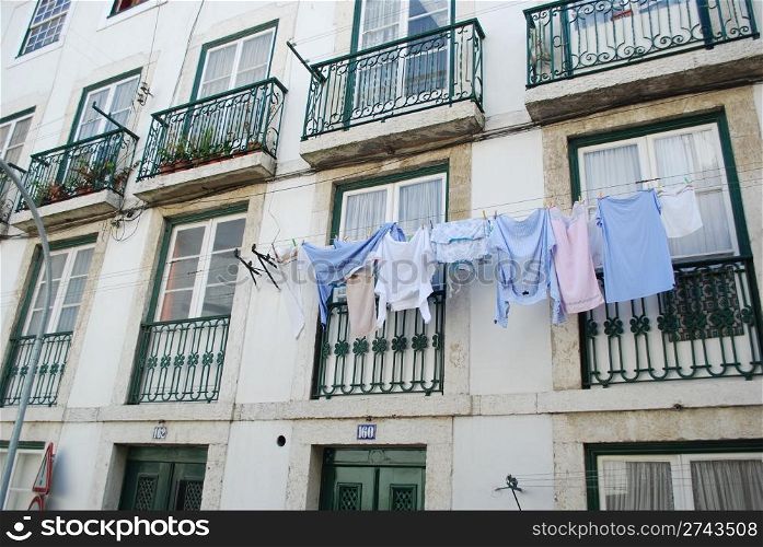 traditional building with clothes drying at the window