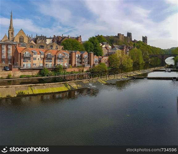 Traditional buildings along the bank of River Wear in Durham, United Kingdom