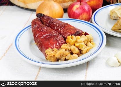 Traditional bulgarian lenten dish of dried peppers stuffed with beans