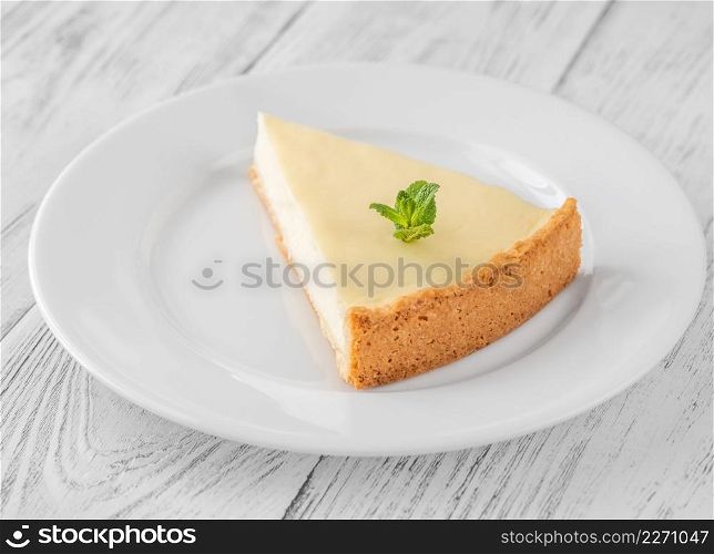 Traditional cheesecake wedge on the plate