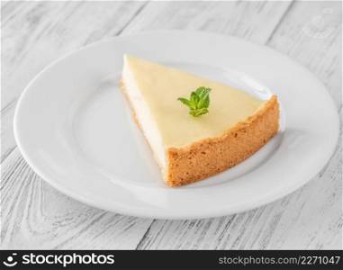 Traditional cheesecake wedge on the plate