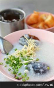 Traditional Chinese century egg and pork porridge