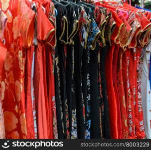 Traditional Chinese clothing on sale at chinatown street, Thailand