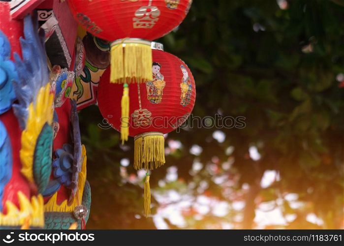 Traditional Chinese red lantern decoration for Chinese new year festival.