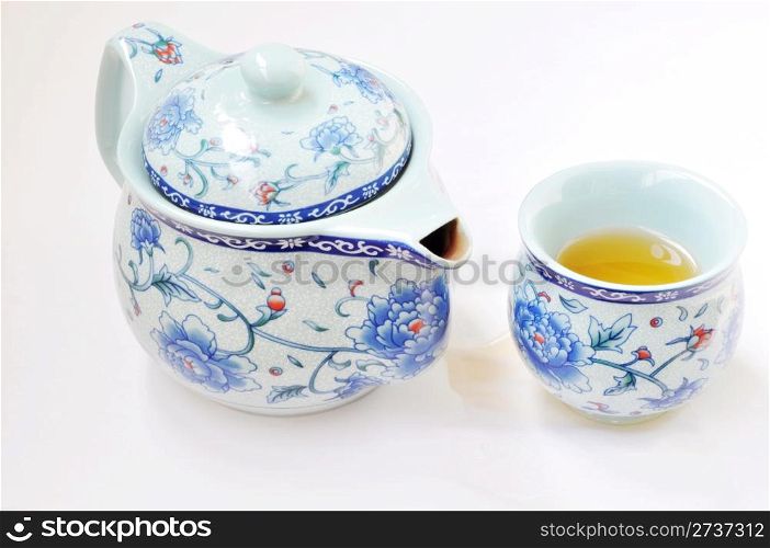 Traditional Chinese teaset on a white background