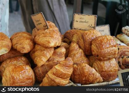 traditional chocolate breads, pain au chocolat and plain croissants