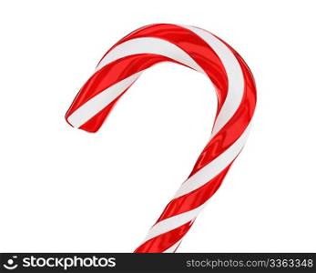 Traditional christmas candy cane closeup isolated on white background in perspective