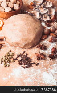 Traditional christmas gingerbread is cooking on the table