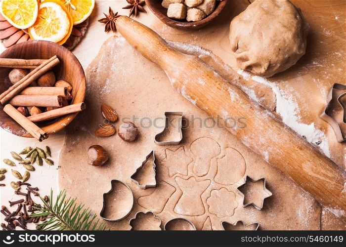 Traditional christmas gingerbread is cooking on the table