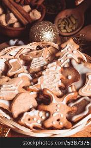 Traditional christmas gingerbread with New Year&#39;s toys