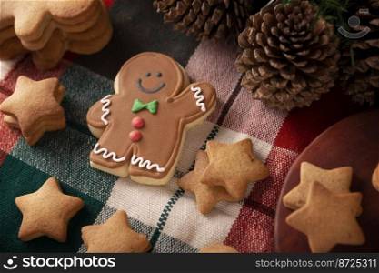 Traditional Christmas Homemade gingerbread man cookies, traditionally made at wintertime and the holidays.