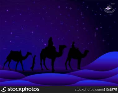traditional christmas scene with camels and a starry sky