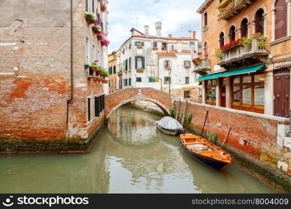 Traditional city canal in Venice and the facades of old buildings on the water.. Venice. City Canal.