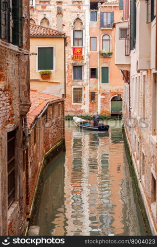 Traditional city canal in Venice and the facades of old buildings on the water.. Venice. City Canal.