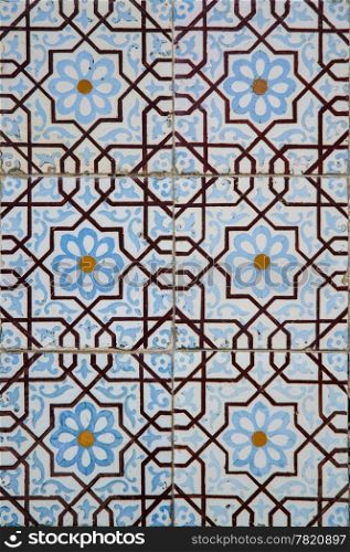 Traditional colored decorative tiles covering many buildings in Lisbon, Portugal