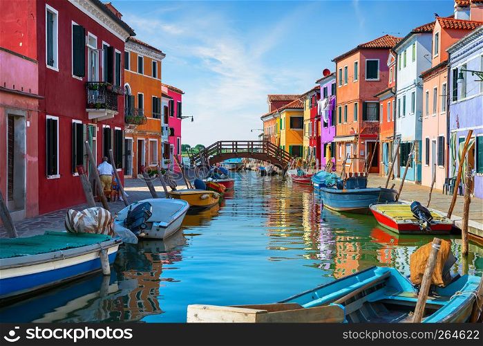 Traditional colorful Burano architecture in summer day