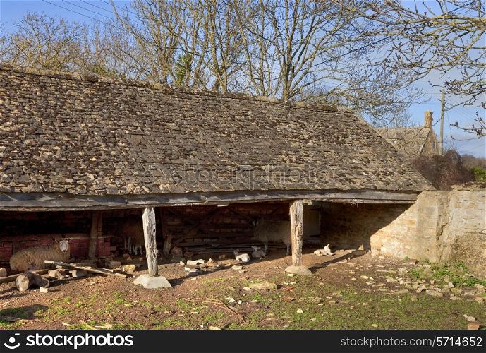 Traditional Cotswold sheltershed, Gloucestershire, England.