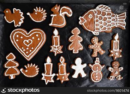 Traditional Czech Christmas cookies. Hand decorated and baked honey gingerbread with sugar icing.